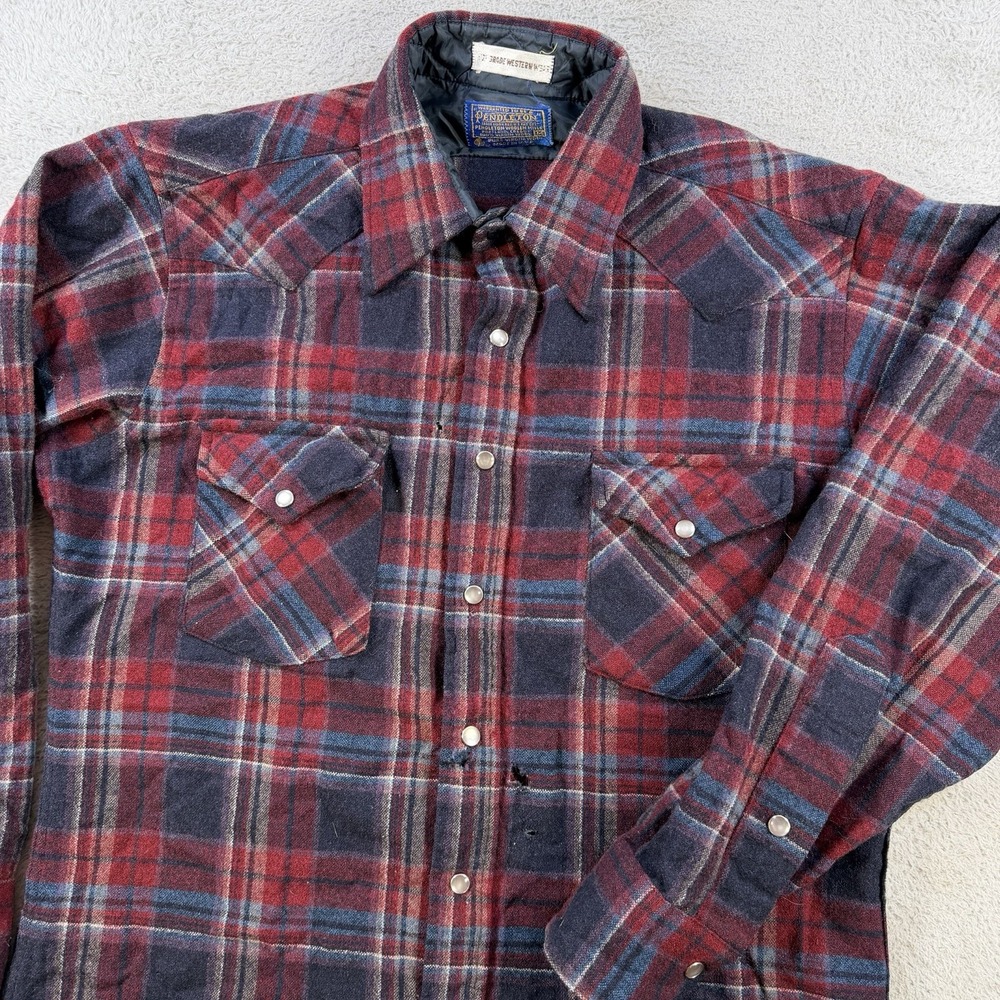 VTG Pendleton Shirt Men's M Red Plaid High Grade Western Wear Wool Pearl Snap